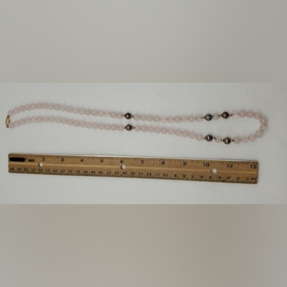14k Clasp Spacers Rose Quartz Beaded Single Strand Cloisonne Necklace - Picture 13 of 14